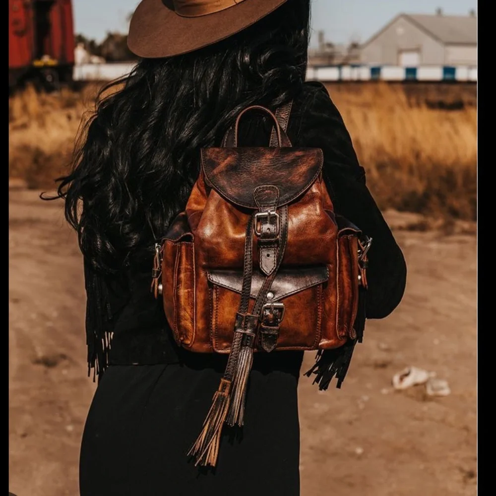Freebird by Steven Black Leather Fringe Backpack - Picture 4 of 10
